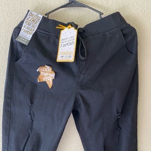 High Rise Black distress jeans for junior girl.